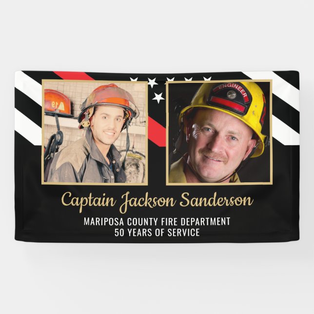 Firefighter Retirement Party Red Line Flag 2 Photo Banner (Horizontal)
