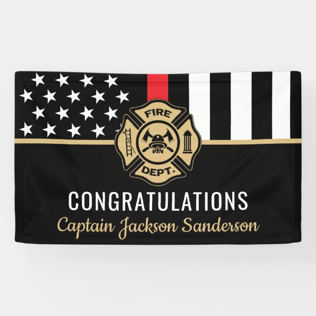 Firefighter Retirement Party Red Line Flag Banner (Horizontal)