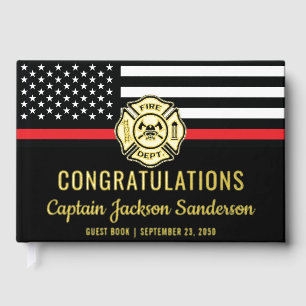 Firefighter Retirement Party Red Line Flag Fireman Guest Book