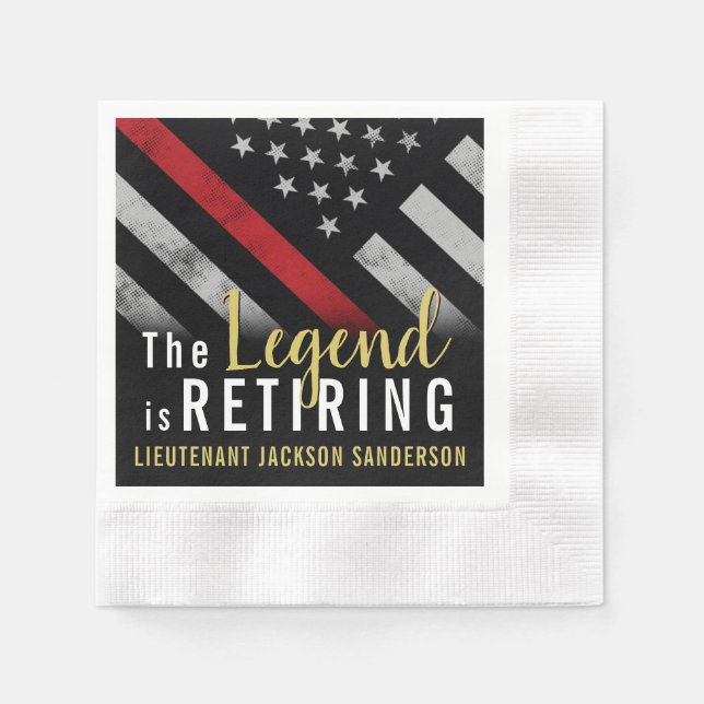 Firefighter Retirement Party Red Line Flag Fireman Napkin (Front)