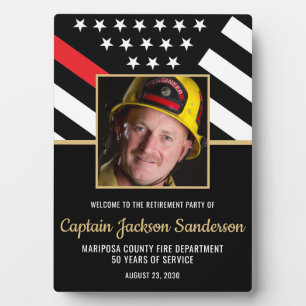 Firefighter Retirement Party Red Line Flag Photo Plaque