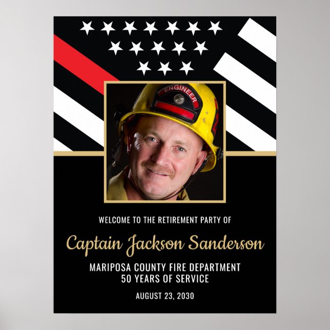 Firefighter Retirement Party Red Line Flag Photo Poster (Front)