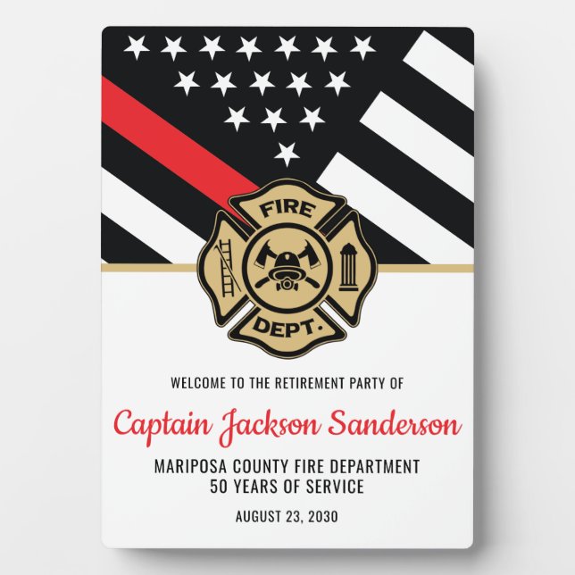 Firefighter Retirement Party Red Line Flag Welcome Plaque (Front)