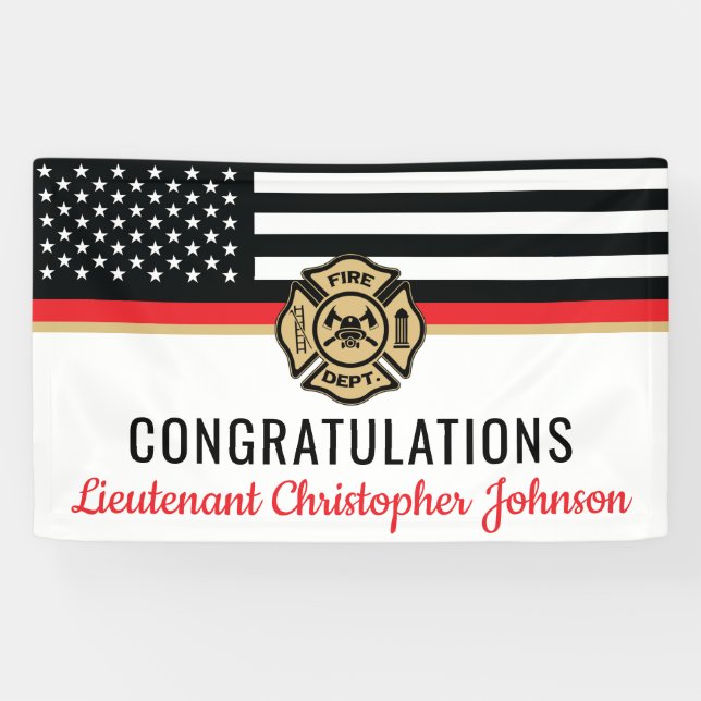 Firefighter Retirement Party Thin Red Line Fireman Banner (Horizontal)