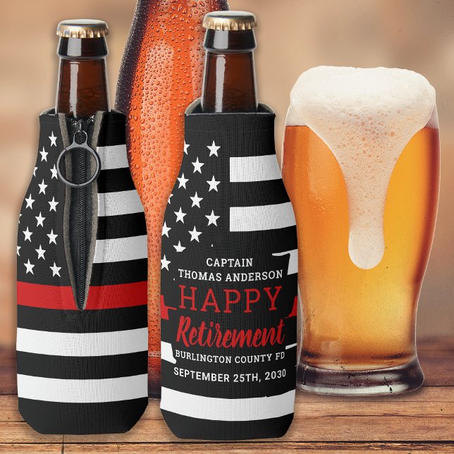 Firefighter Retirement Personalised Thin Red Line Bottle Cooler (Creator Uploaded)