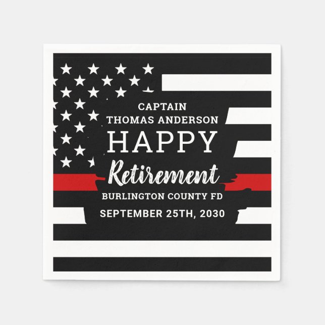 Firefighter Retirement Personalised Thin Red Line Napkin (Front)