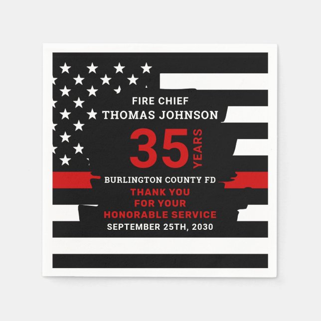 Firefighter Retirement Personalised Thin Red Line Napkin (Front)