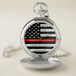 Firefighter Retirement Personalised Thin Red Line  Pocket Watch<br><div class="desc">Celebrate and show your appreciation to an outstanding Firefighter with this Thin Red Line Retirement or Anniversary Firefighter Watch - American flag design in Firefighter Flag colours in a modern black an red design . Perfect for fire service awards and Firefighter Retirement gifts and fireman retirement. Personalise this firefighters retirement...</div>