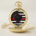 Firefighter Retirement Personalised Thin Red Line Pocket Watch<br><div class="desc">Celebrate and show your appreciation to an outstanding Firefighter with this Thin Red Line Firefighter Retirement Pocket Watch - American flag design in Police Flag colours , distressed design . Perfect for service awards and Firefighter Retirement gifts, fireman anniversary watch from the fire department . Personalise with firefighter name, years...</div>