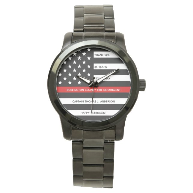 Firefighter Retirement Personalised Thin Red Line Watch (Front)