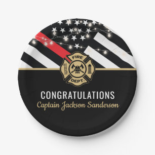 Firefighter Retirement Red Fire Department Flag Paper Plate