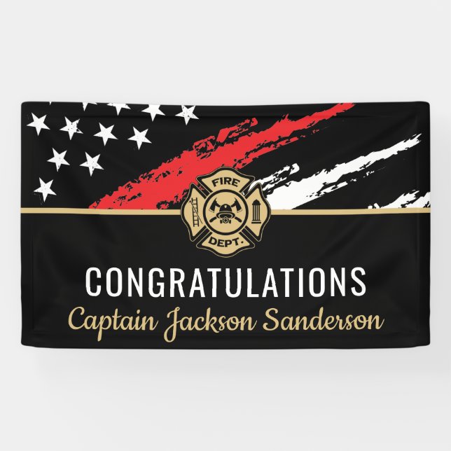 Firefighter Retirement Red Line Flag Congrats Banner (Horizontal)
