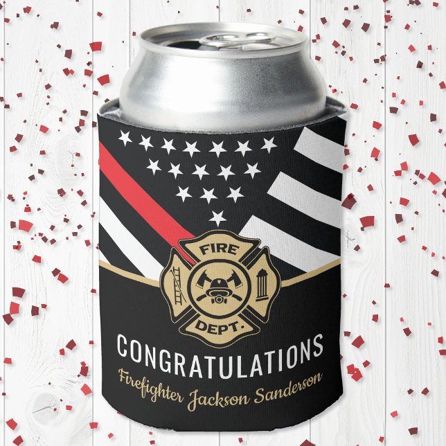 Firefighter Retirement Red Line Flag Congrats Can Cooler (Firefighter Retirement Red Line Flag Congrats Can Cooler)
