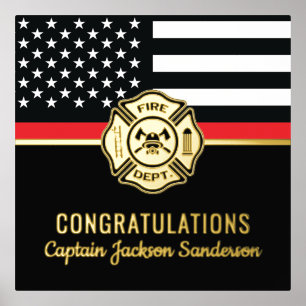 Firefighter Retirement Red Line Flag Congrats Foil Prints
