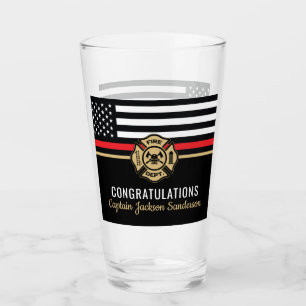 Firefighter Retirement Red Line Flag Congrats Glass