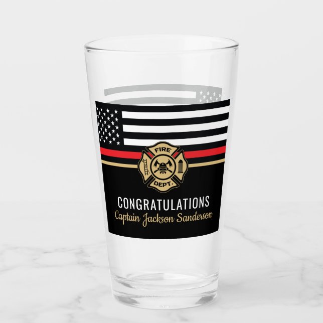 Firefighter Retirement Red Line Flag Congrats Glass (Front)