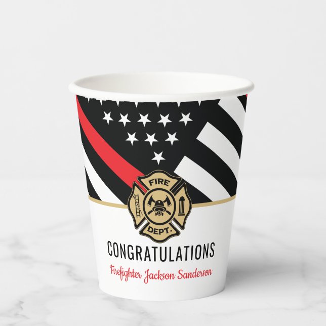 Firefighter Retirement Red Line Flag Congrats Paper Cups (Front)