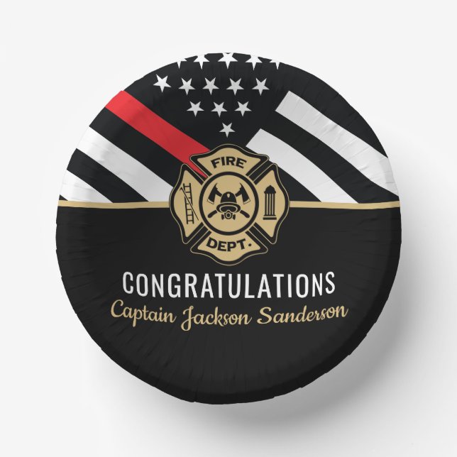 Firefighter Retirement Red Line Flag Congrats Paper Plate (Front)
