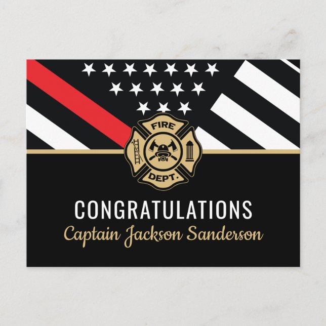 Firefighter Retirement Red Line Flag Fireman Invitation Postcard (Front)