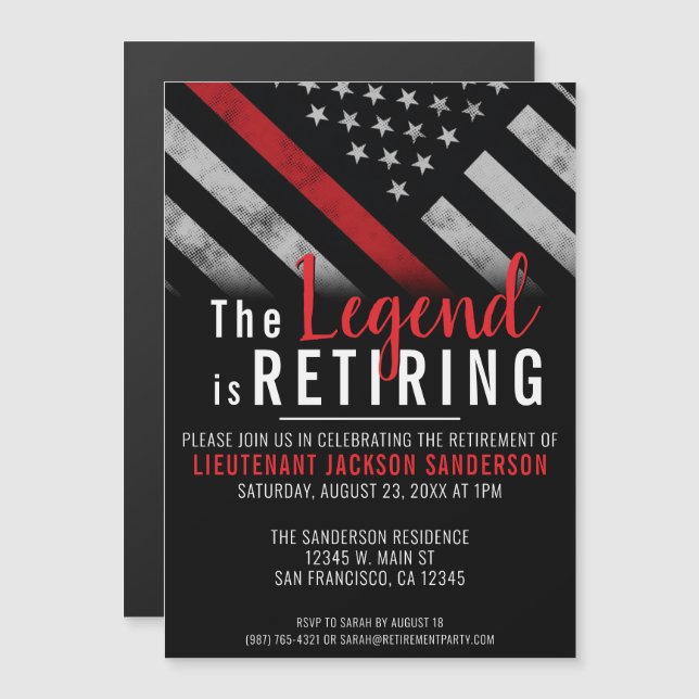 Firefighter Retirement Red Line Flag Fireman Magnetic Invitation (Front/Back)