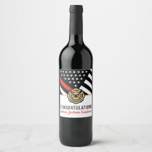 Firefighter Retirement Red Line Flag Fireman Wine Label