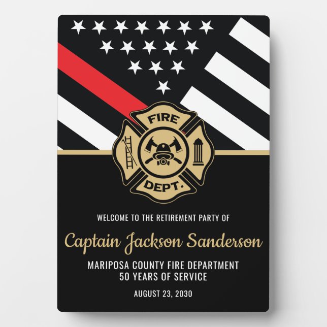 Firefighter Retirement Red Line Flag Welcome Plaque (Front)