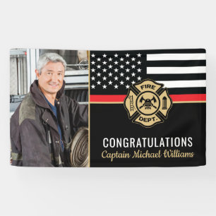 Firefighter Retirement Thin Red Line Fireman Photo Banner