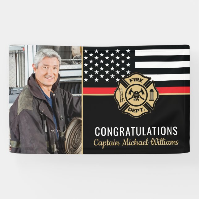 Firefighter Retirement Thin Red Line Fireman Photo Banner (Horizontal)