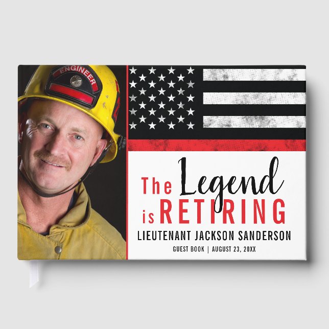 Firefighter Retirement Thin Red Line Fireman Photo Guest Book (Front)