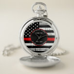 Firefighter Retirement Thin Red Line Fireman Pocket Watch<br><div class="desc">Celebrate and show your appreciation to an outstanding Firefighter with this Thin Red Line Firefighter Retirement Pocket Watch - American flag design in Police Flag colours , distressed design . Perfect for service awards and Firefighter Retirement gifts, fireman anniversary watch from the fire department . Personalise with firefighter name, years...</div>