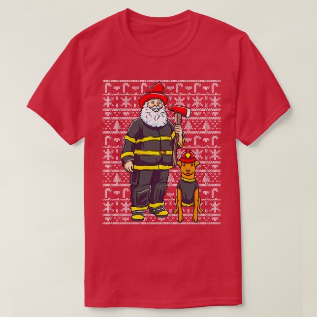 Firefighter Santa Claus Firemen Ugly Christmas Swe T-Shirt (Design Front)