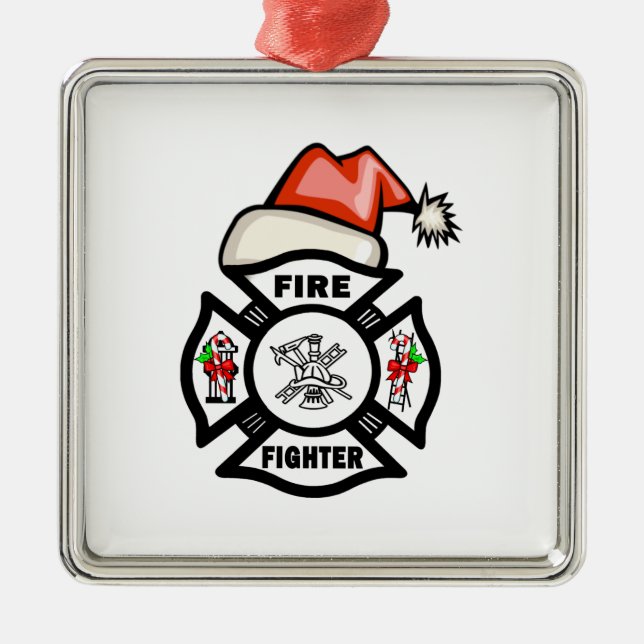 Firefighter Santa Claus Metal Tree Decoration (Front)