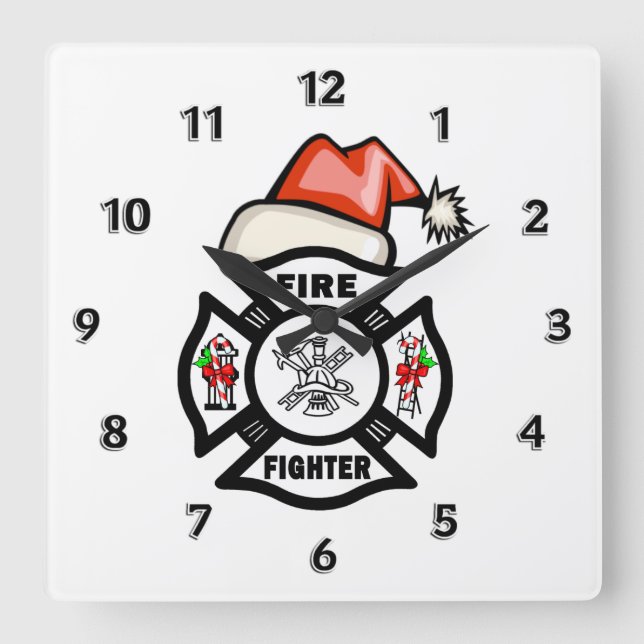 Firefighter Santa Claus Square Wall Clock (Front)
