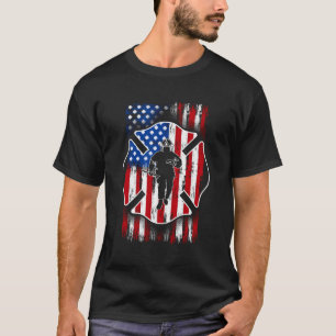 Firefighter Shield American Flag Patriotic Usa 4Th T-Shirt