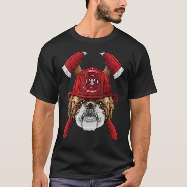 Firefighter Shih Tzu Fireman Boys Kids Fire Rescue T-Shirt (Front)