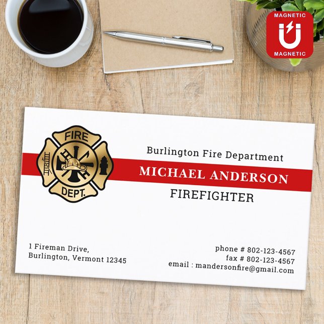 Firefighter Simple Custom Fire Department Logo Magnetic Business Card (Creator Uploaded)