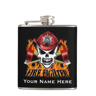 Firefighter Skull 2 and Flaming Axes Hip Flask