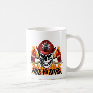 Firefighter Skull 4 and Flaming Axes Coffee Mug