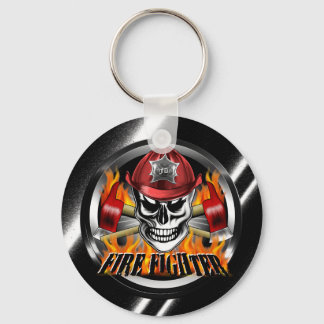 Firefighter Skull 4 and Flaming Axes Key Ring