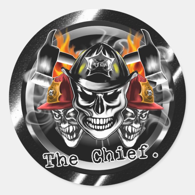 Firefighter Skulls: The Chief. Classic Round Sticker (Front)