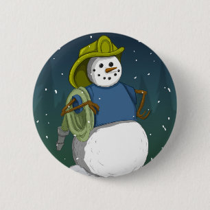 Firefighter Snowman 6 Cm Round Badge
