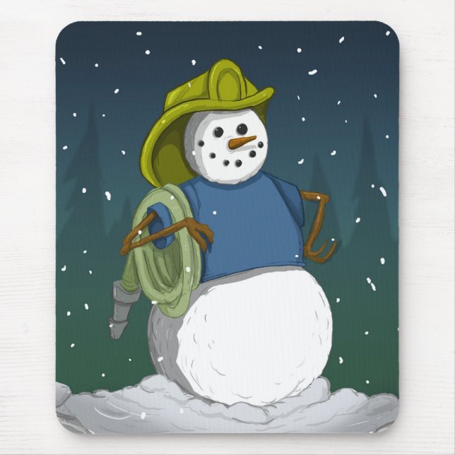 Firefighter Snowman Mouse Mat (Front)