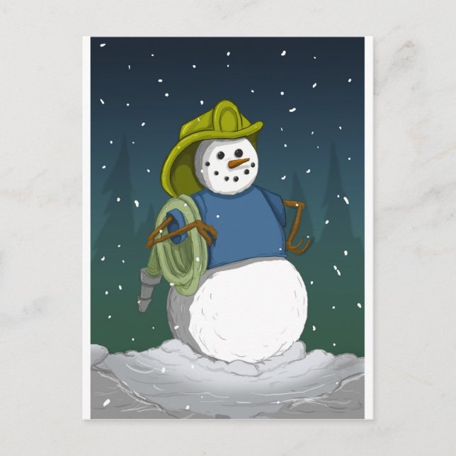 Firefighter Snowman Postcard (Front)