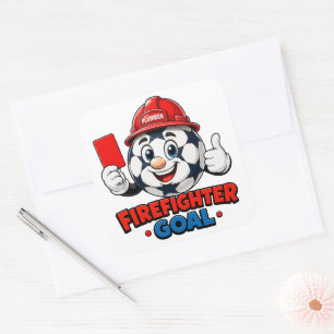 Firefighter Soccer Referee Mascot Square Sticker
