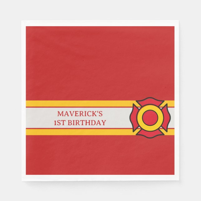 Firefighter Sound The Alarm 1st Birthday Napkin (Front)