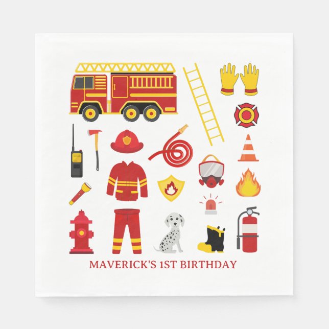 Firefighter Sound The Alarm Birthday Napkin (Front)