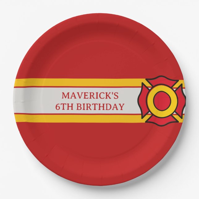 Firefighter Sound The Alarm Birthday Paper Plate (Front)