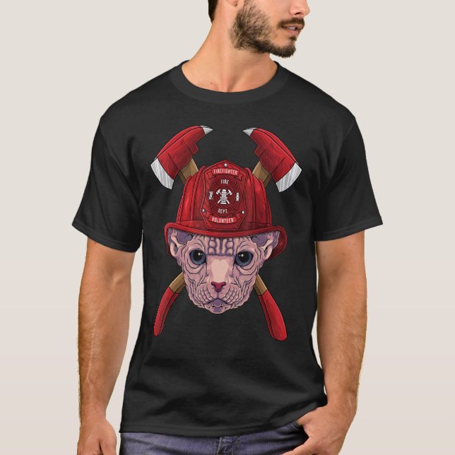 Firefighter Sphynx Fireman Boys Kids Fire Rescue C T-Shirt (Front)