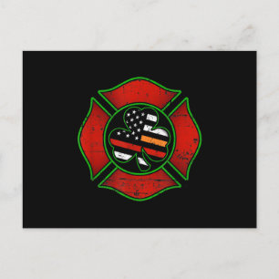 Firefighter St Patricks Day Irish American Flag Holiday Postcard