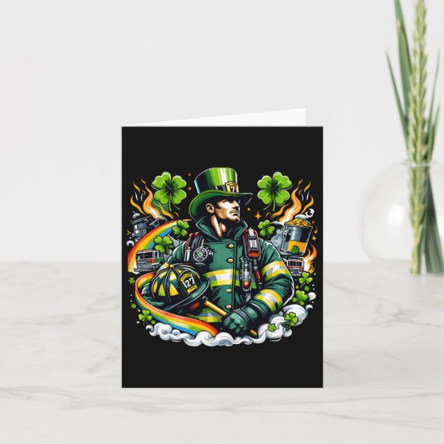 Firefighter St Patricks Day Men Fireman Fire Depar Card (Front)